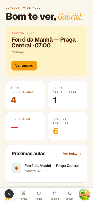 A sample academy's student area, on mobile
