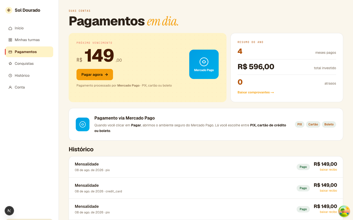 Payments in the student area